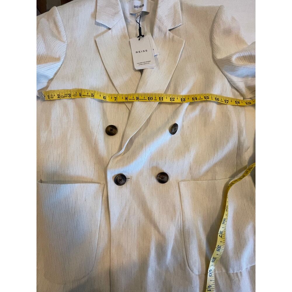 REISS Taupe / White Pinstripe Avalon Linen Blend Blazer - Picture 11 of 12